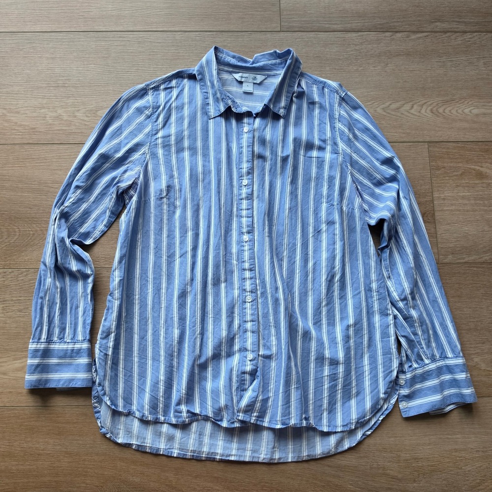 Blue and White Striped "The Classic Shirt" womens size Large